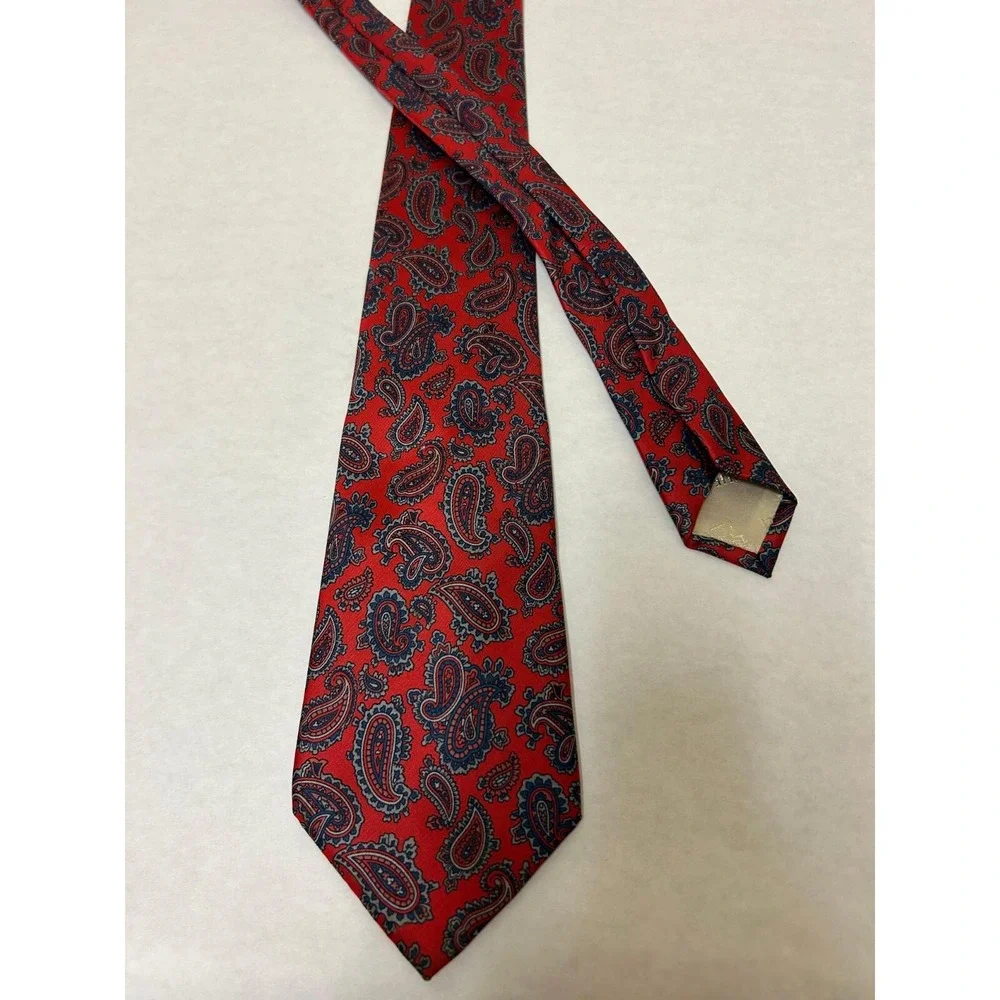 Paco Rabanne Necktie Men's One Size Red Paisley Print 100% Silk Designer Classic